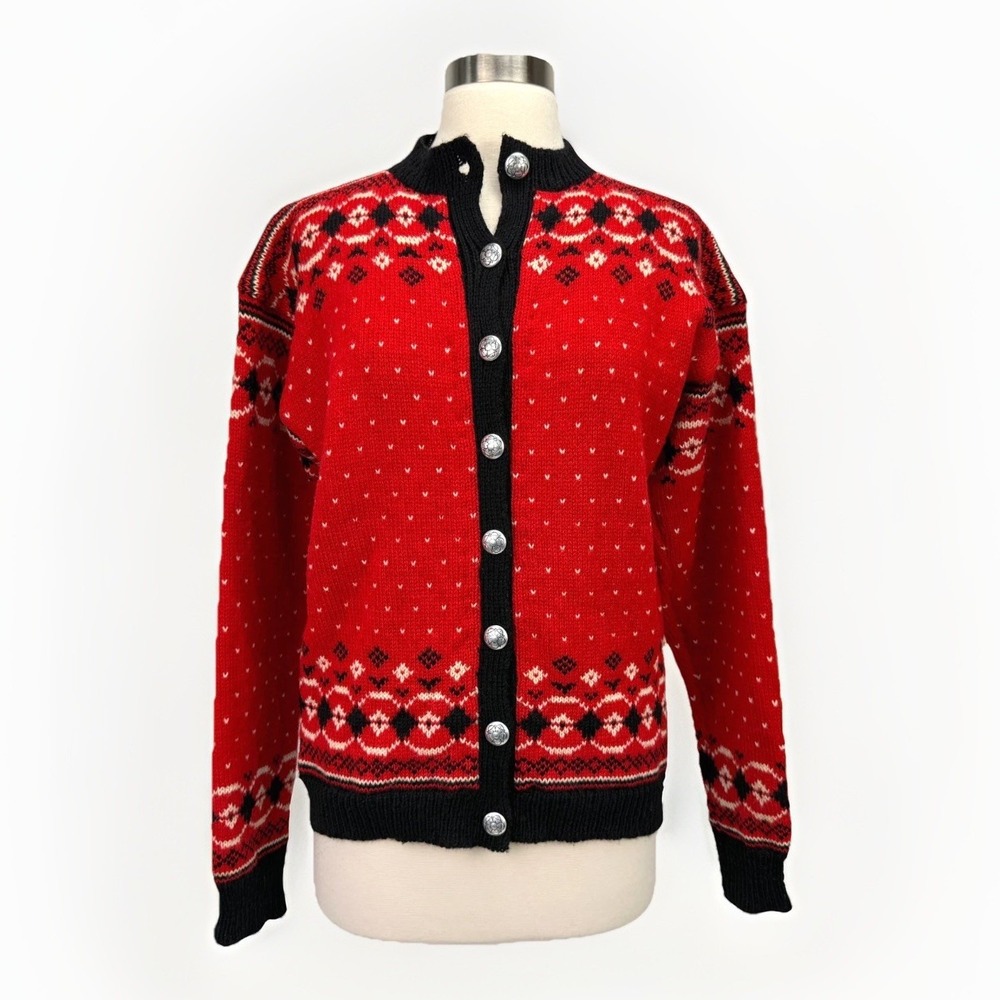 Herman Mehren Rare Vintage Handknit in Norway Wool Cardigan‎ Sweater Fair Isle M